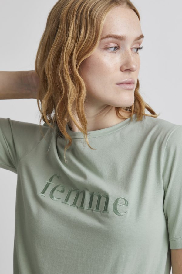 T-shirt brodé femme vert givré