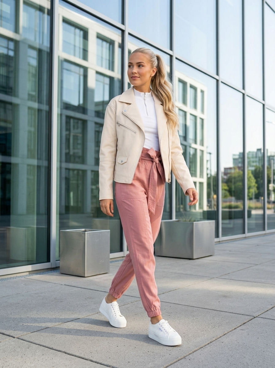 Pantalon rose taille haute