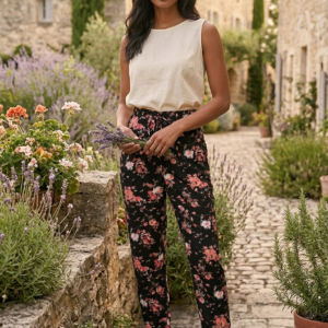 pantalon-femme-fleurie