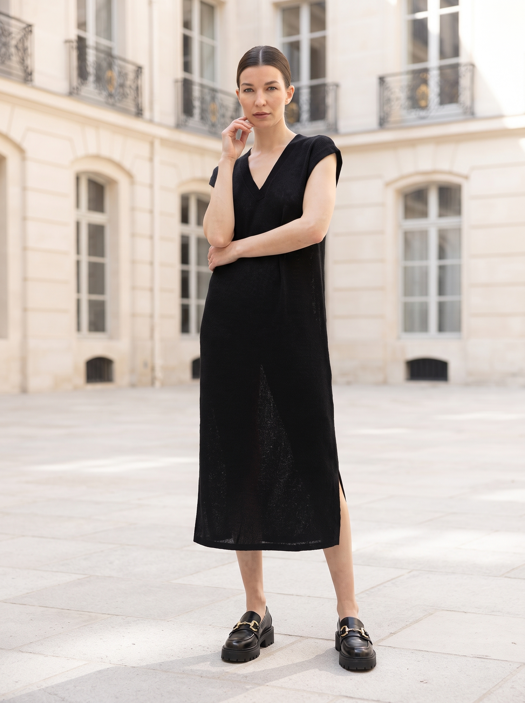 robe-longue-matiere-maille-douce-fluide
